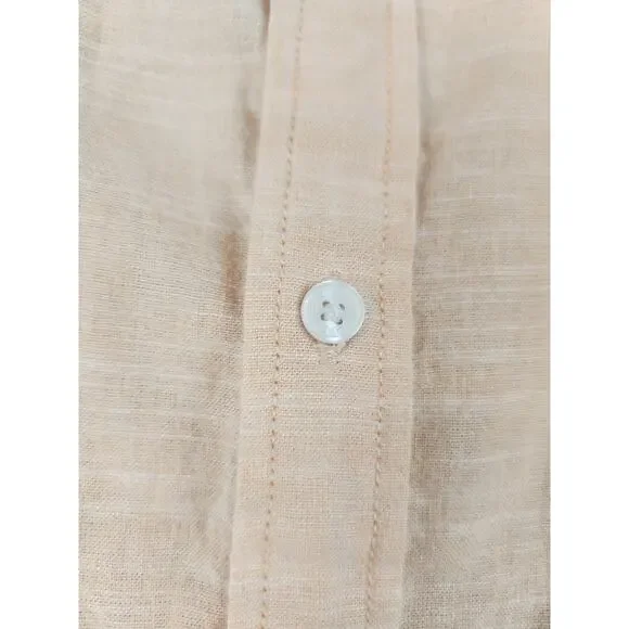 St. Johns Bay mens sz XL classic fit orange button up short sleeve cotton linen - Picture 5 of 8